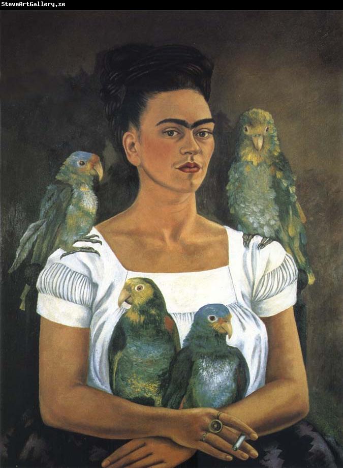 Frida Kahlo Me and My Parrots